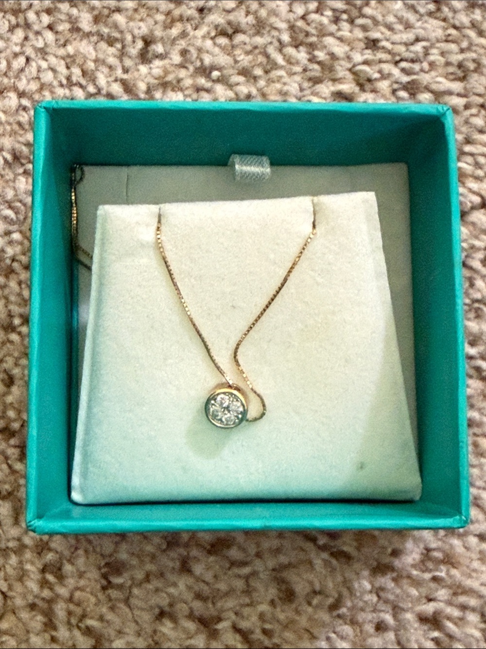 Effy Teal Gift Box with Gold Necklace and Clear Stone Pendant
